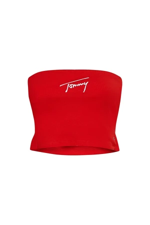 Tommy Jeans Top - TJW CROP SIGNATURE TUBE TOP červený