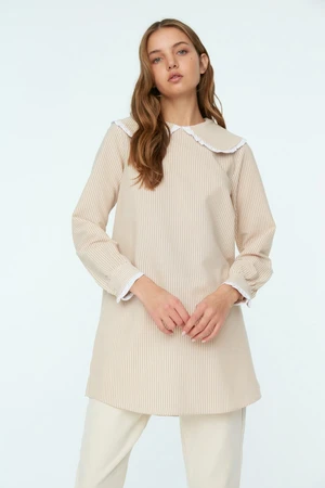 Trendyol Beige Striped Baby Collar Woven See-through Tunic