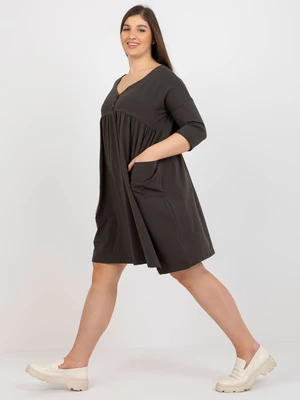 Khaki basic sweatshirt dress plus size with pockets