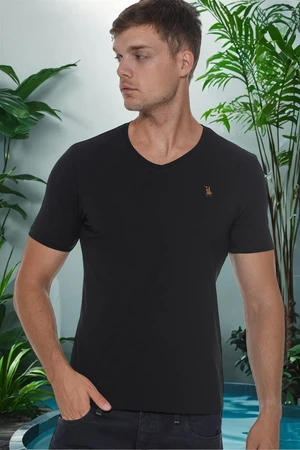 T8568 DEWBERRY V-NECK MENS T-SHIRT-PLAIN BLACK