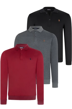 TRIPLE SET V4007 DEWBERRY MEN'S SWEATSHIRT-BLACK-ANTHRACITE-BURGUNDY