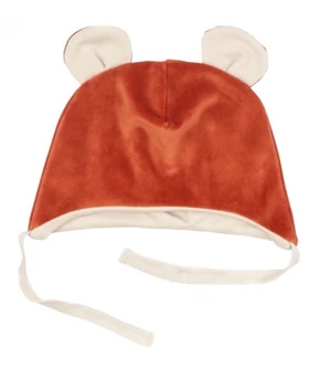 Mamatti Čepička s oušky na zavazování Velvet, Baby Fox - hnědá, vel. 62 (2-3m)