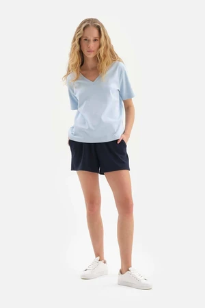 Dagi Navy Blue Knitted Shorts with Pocket