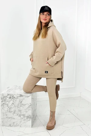 Cotton set insulated sweatshirt + leggings light beige