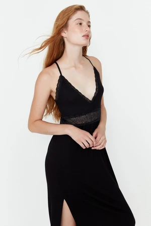 Trendyol Black Lace and Knitted Nightgown with Back Detail and a Slit