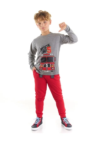 Denokids Rescue Unit Boys Gray T-shirt with Red Pants Suit