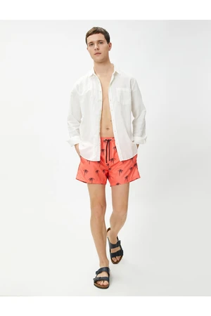 Koton Marine Shorts with a Palm Printed Tie Waist, Pocket