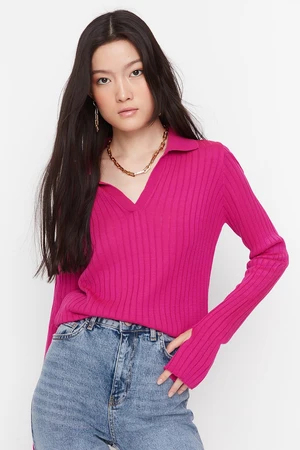 Trendyol Fuchsia Polo Collar Knitwear Sweater