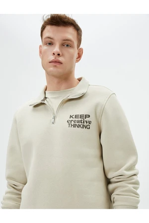 Koton Half Zipper Sweatshirt Stand Collar Slogan Printed