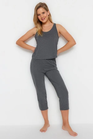 Trendyol Anthracite Halterneck Singlet-Capris Knitted Pajamas Set