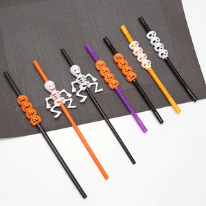 5 Pcs / Pack Creative Personality Halloween Pumpkin Skull Skeleton Straw Bar KTV Restaurant Accessories Reusable