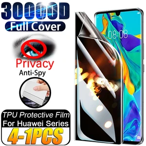 4-1PCS Privacy Hydrogel Film For Huawei P60 P30 P40 P50 P20 Pro Lite Anti-Spy Curved Screen Protector Mate40 30 20 Pro Not Glass