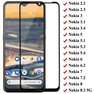 Full Cover Tempered Glass For Nokia 5.4 3.4 5.3 8.3 2.3 1.3 Screen Protector For Nokia 3 3.1 3.2 5 5.1 X5 6 6.1 6.2 7 7.1 7.2 8