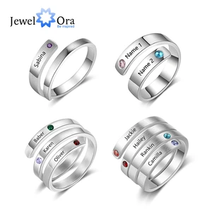 JewelOra Personalized Mothers Rings Custom Name Birthstone Wrap Rings for Women Engraved Jewelry Anniversary Gifts for Mom