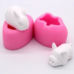 3D Pig Rabbit Silicone Candle Molds Chocolate Fondant Cake Decorating Tools Animal Shape Plaster Epoxy Resin Model For Baking