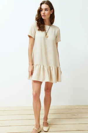 Trendyol Beige Straight Cut Skirt Flounce Mini Woven Dress