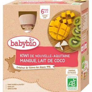 Babybio BIO kiwi, mango, kokos ovocný příkrm 4x90 g