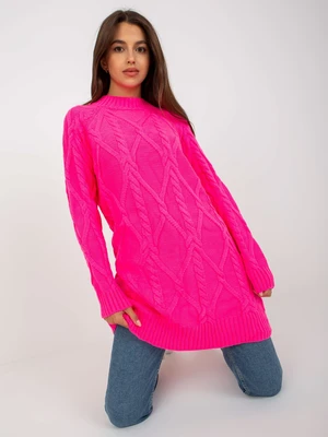 Fluo pink mini dress knitted with braids RUE PARIS