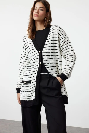 Trendyol Black Jacket Look Tweed Knitwear Cardigan