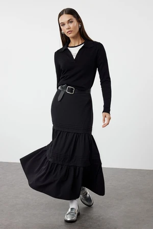 Trendyol Black Long Woven Skirt with Cut-Out Skirt