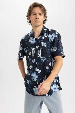 DEFACTO Regular Fit Wide Collar Printed Combed Cotton Short Sleeve Shirt