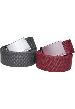 Colorful Canvas Belt with Buckle 2-Pack Bordeaux/Charcoal