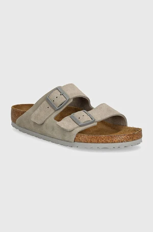 Semišové pantofle Birkenstock Arizona pánské, šedá barva, 1028603