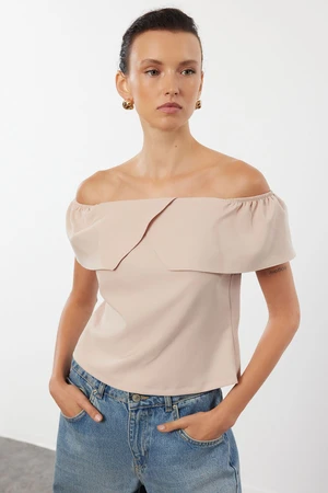 Trendyol Beige Off Shoulder Fitted Woven Blouse