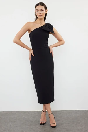 Trendyol Black Fitted One-Shoulder Bow Detailed Woven Elegant Evening Dress