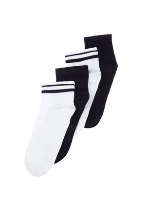 Trendyol Black Unisex 4-Pack Striped Ankle Cotton Socks