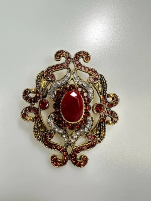 Brooch XZ459-107 Gold + Red