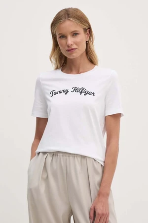 Bavlnené tričko Tommy Hilfiger dámske, biela farba, WW0WW42589