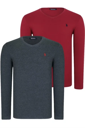 DOUBLE SET T8587 DEWBERRY V-NECK MEN'S SWEATSHIRT-BURGUNDY-ANTHRACITE