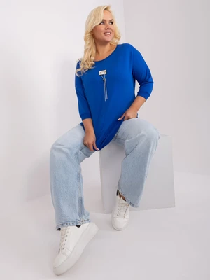 Lady's dark blue blouse with ribbing of larger size