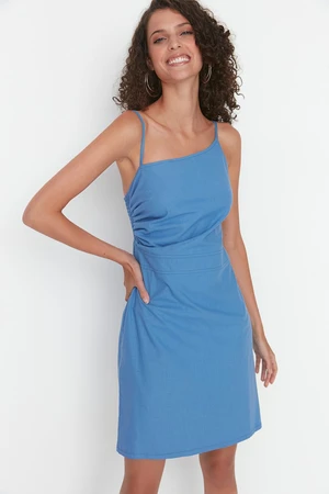 Trendyol Blue Asymmetric Collar Woven Dress