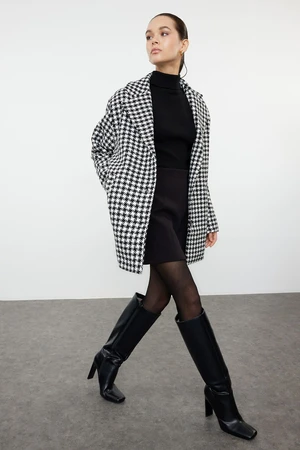 Trendyol Black Oversize Wool Wide Cut Houndstooth Coat