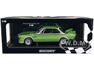 1973 BMW 3.0 CSL Green Metallic with Black Stripes Limited Edition to 450 pieces Worldwide 1/18 Diecast Model Car by Minichamps