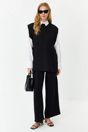 Trendyol Black Linen Look Side Tie Woven Bottom and Top Set