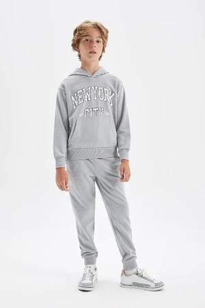 DEFACTO Boy's Hooded Kangaroo Pocket Printed Sweatshirt Jogger Tracksuit Bottoms 2-Piece Set