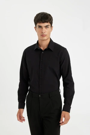 DEFACTO Modern Fit Polo Collar Crinkle Long Sleeve Shirt