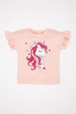 DEFACTO Baby Girl Crew Neck Unicorn Printed Short Sleeve T-Shirt