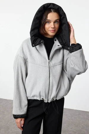 Trendyol Grey Oversize Molded Detachable Hooded Puffer Coat