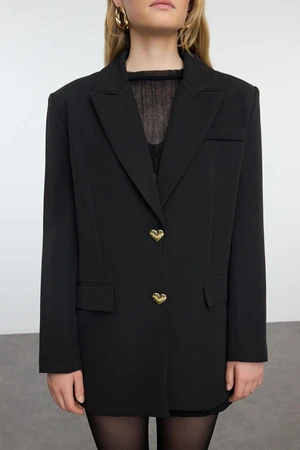 Trendyol Black Oversize Heart Button Blazer Jacket