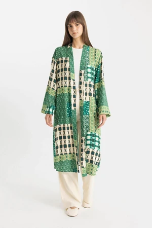 DEFACTO Relax Fit Patterned Long Viscose Kimono