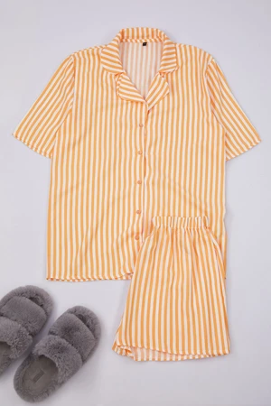 Trendyol Orange Striped Viscose Top Wide Pattern Woven Pajama Set