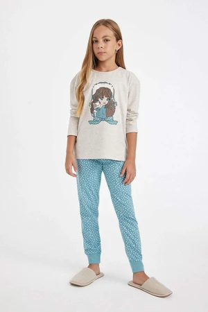 DEFACTO Girl Printed Long Sleeve Top Long Bottom Pajama Set