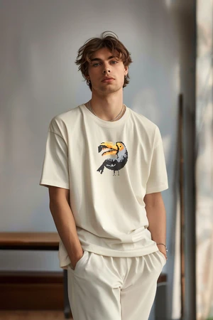 Trendyol Stone Oversize/Wide Cut More Sustainable Animal Printed 100% Organic Cotton T-shirt