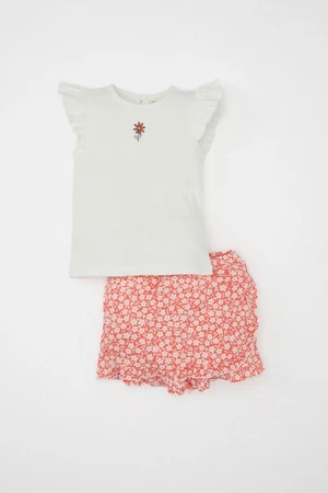 DEFACTO Baby Girl Floral Short Sleeve T-Shirt Shorts Skirt 2 Piece Set