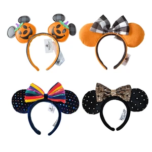 Disney New 3D PU Mickey Mouse Headband Shanghai Disney Big Bows EARS COSTUME Headband Cosplay Plush Adult/Kids Headband Gift