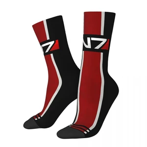 Funny Men's Socks Red N7 Retro Harajuku Mass Effect Game Hip Hop Casual Crew Crazy Sock Gift Pattern Printed